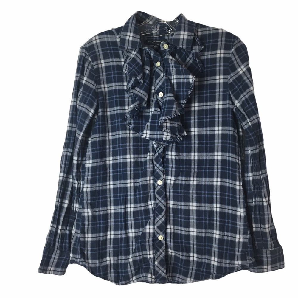 Banana Republic Blue Plaid Flannel Ruffle Shirt - Picture 5 of 16